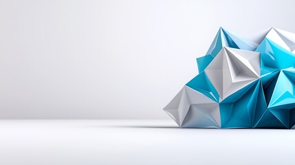 Poster - Abstract 3D rendering of blue and white geometric shapes on a white background.