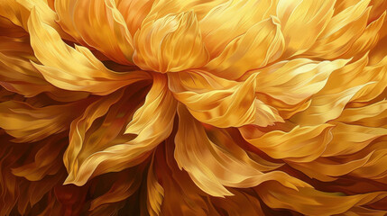 Wall Mural - Golden flower petals with intricate textures and vibrant colors create stunning visual display. warm hues evoke feelings of joy and warmth, perfect for nature lovers