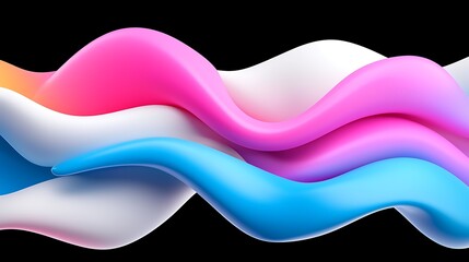 Poster - Abstract colorful wavy 3D shapes on black background.