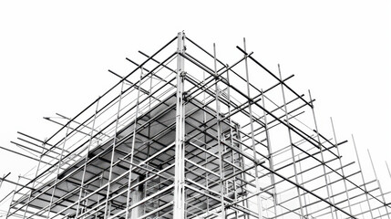 Poster - detailed view of construction scaffolding structure against white background, showcasing intricate framework and design. image conveys sense of industrial progress and architectural development