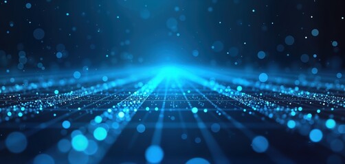 Aufkleber - Futuristic abstract background features glowing blue light rays, grid pattern. Dynamic energy, digital matrix. Perfect backdrop for tech themes, modern design, sci-fi concepts. Illustration style