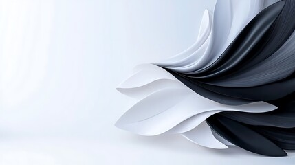 Poster - Abstract monochrome wave design with flowing curves and folds, creating a dynamic and elegant visual.