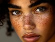 © bersch28 - The close-up captures the freckled face of a person with a curious expression, focusing on the vibrant colors and textures that give it a lively and intriguing appearance.