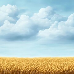 Poster - Serene Wheat Field Under Bright Blue Sky