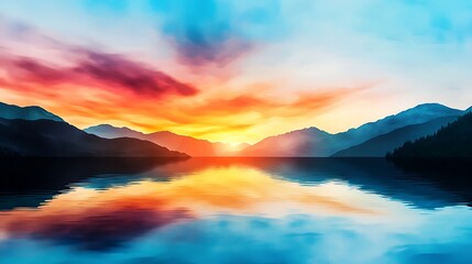 Poster - Vibrant Sunset Reflection Over Calm Water Surface