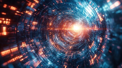 Poster - Exploring the glowing data tunnel a futuristic journey through digital space sci-fi concept abstract visualization