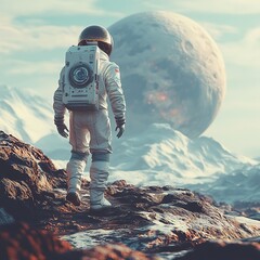 Wall Mural - exploring lunar landscapes astronaut adventure on a distant moon digital art cosmic environment futu