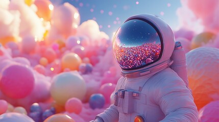 Poster - Astronaut exploring colorful dreamscape surreal environment digital art fantasy landscape whimsical perspective