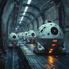 Poster - Exploring automated transport systems underground tunnel digital art sci-fi environment futuristic viewpoint