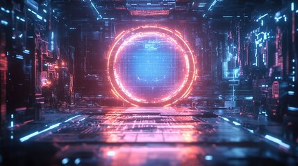 Poster - Exploring futuristic portals virtual reality environment digital art sci-fi aesthetic immersive perspective