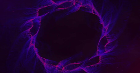 Poster - Image of pink and blue network ring moving on black background