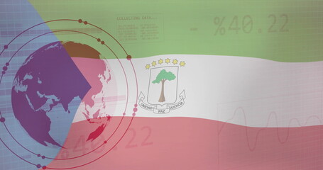 Poster - Image of flag of equatorial guinea over globe, charts and processing data