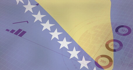 Poster - Image of flag of bosnia and herzegovina over globe, charts and processing