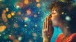 © Ket - Woman sneezing into glittering dusty atmosphere with bokeh lights depicting seasonal allergy concept