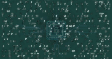 Aufkleber - image of data processing over padlock icon on green background