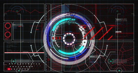 Poster - image of digital data processing over black background