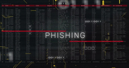 Aufkleber - image of phishing text and digital data processing over black background