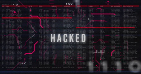 Aufkleber - image of hacked text and digital data processing over black background