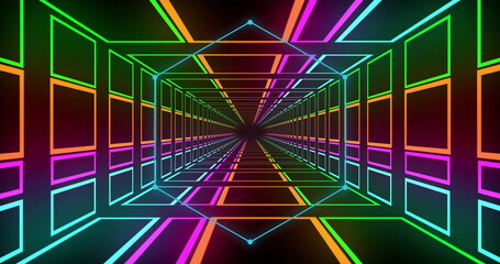 Poster - Image of hexagon over colourful digital tunnel