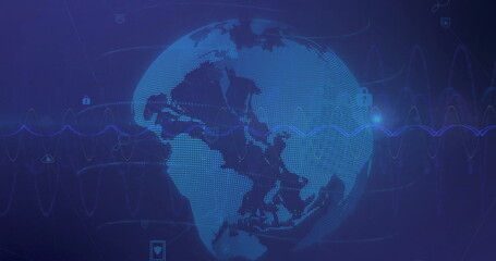 Leinwandbilder - image of network of connections over globe with icons