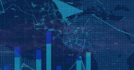 Poster - image of financial data processing over world map