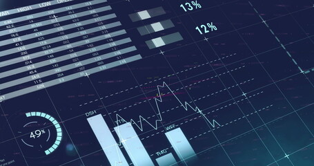Poster - image of financial data processing over blue background