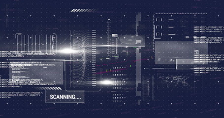 Poster - image of financial data processing over blue background