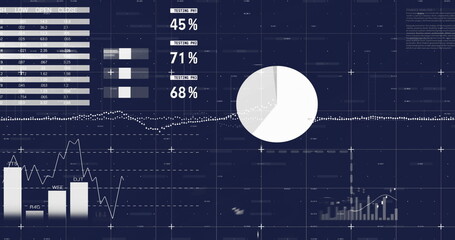 Poster - image of financial data processing over blue background