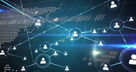 Poster - image of network of connections with icons over world map