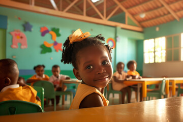 Wall Mural - Photography of children portrait from Barbados in a preschool or kindergarten class.