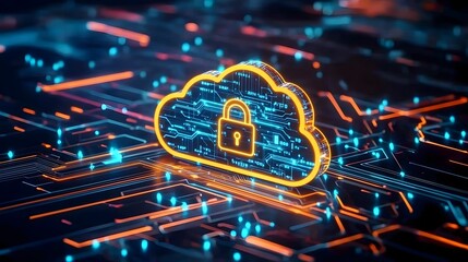 Aufkleber - Futuristic cloud security concept featuring a glowing cloud icon with a secure padlock in the center