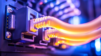 Poster - Closeup of a image showcasing a network switch with neatly connected ethernet cables