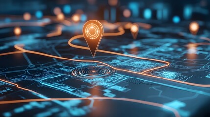 Aufkleber - Sleek and Modern Digital Map Design Featuring Vibrant Destination Pins Highlighted Navigation Route and Advanced GPS Guidance for Travel Logistics and Geospatial Analytics