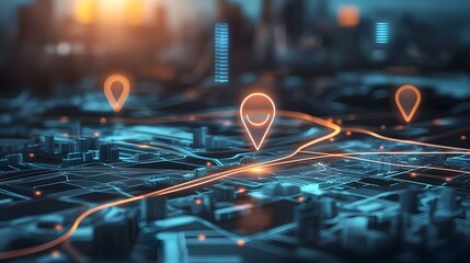Aufkleber - Vibrant digital map design showcasing origin and destination pins with highlighted route line representing advanced GPS navigation and accurate guidance on a modern and sleek layout