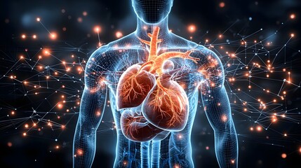 Poster - Detailed 3D rendering highlighting the complex internal structure and blood flow pathways of the human heart on a neutral background