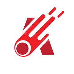 Poster - The image shows a flat logo design of an initial letter A in red color with a meteor falling on it that looks clean and sharp on a white background