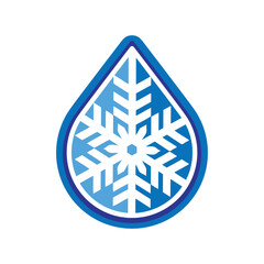 Poster - The image shows a flat logo design of a blue waterdrop with a white snow crystal in it a white background
