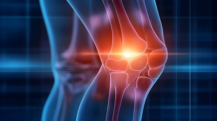 Poster - Close up 3D Rendered of a Swollen Knee Joint Focusing on the Detailed Anatomy of Bones
