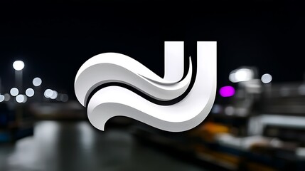 Poster - Abstract logo design with flowing lines, set against a blurred nighttime cityscape background.