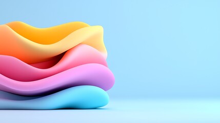 Poster - Abstract pastel-colored shapes stacked on a light blue background.