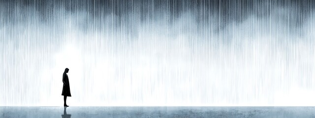 Poster - Solitary Figure in Rainy Abstract Landscape