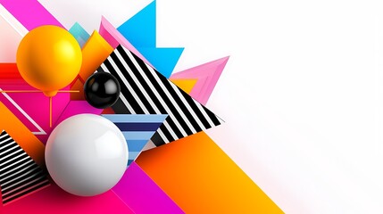 Poster - Colorful abstract geometric shapes and balloons on white background.