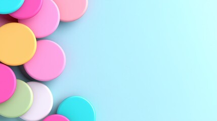 Poster - Colorful pastel circles on light blue background, leaving copy space.