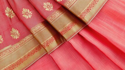 Aufkleber - Close-up of a traditional handloom saree with intricate thread work, styled on a soft plain background.