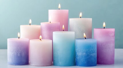 Poster - Decorative candles arranged in a gradient pattern, placed on a plain surface with clean lines for a festive feel.