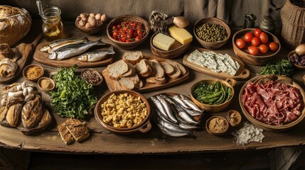 Poster - Finnish smorgasbord smrgsbord with traditional Finnish dishes like herring, rye bread, and cheese, leaving plenty of room for text.
