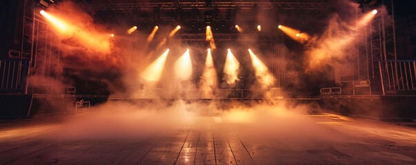 Poster - Stage lights illuminating an empty stage with smoke before a music concert