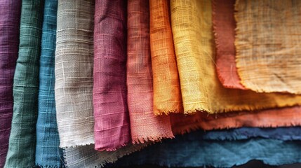 Poster - Assorted colors and textures of linen fabric displayed in a row