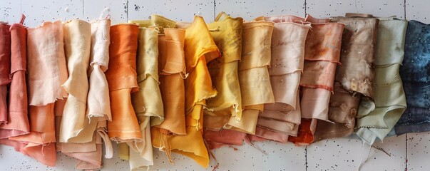 Poster - Arrangement of fabric swatches displays a stunning spectrum of colors achieved through natural dyeing methods