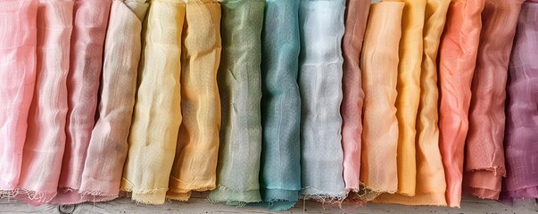 Poster - Linen fabric being dyed different shades of colors creating a gradient